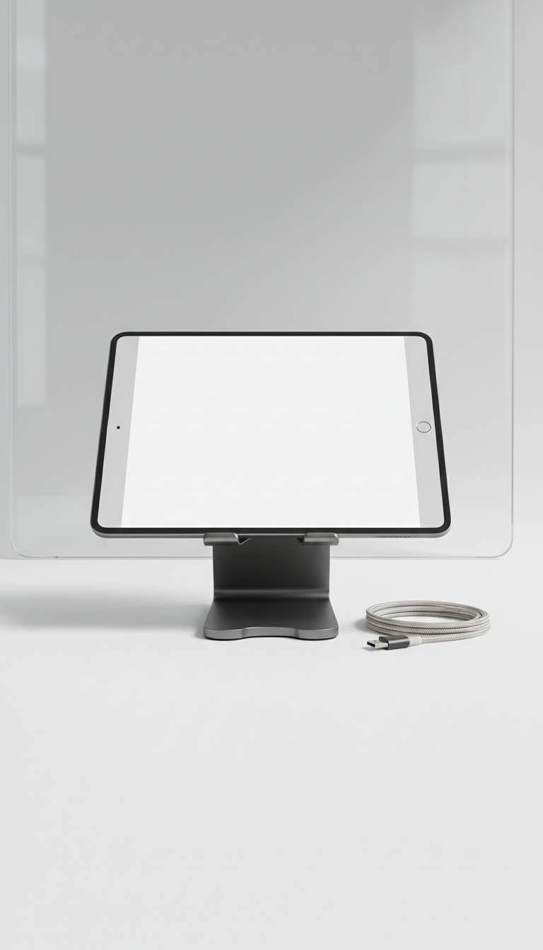 Magnetic phone stand, Three-quarter angle product shots at desk height—emphasizing form factor and material quality...