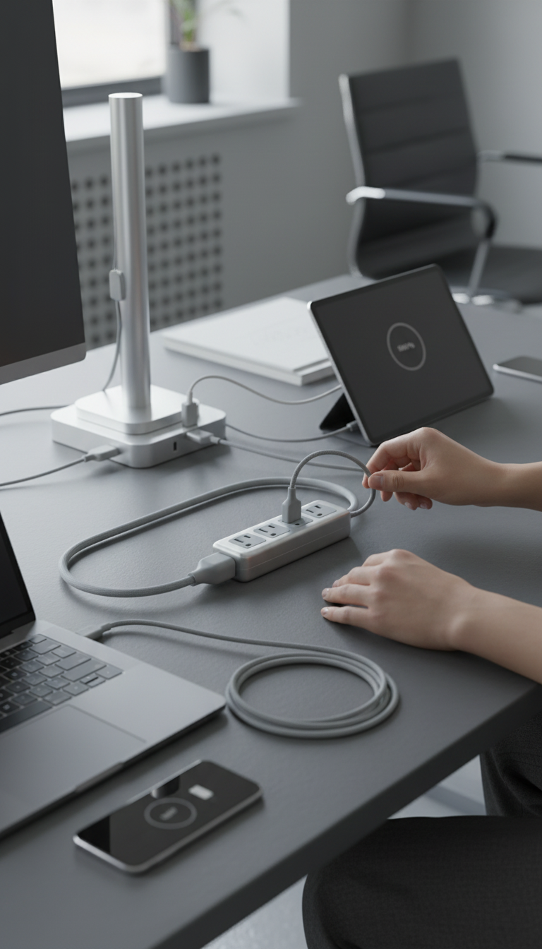 Sleek Extension Cord in Matte White in use